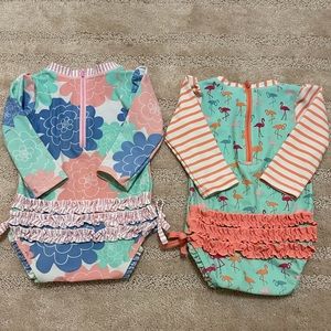 Ruffle Butts rash guard baby girl swim suit bundle two pieces 12-18 months